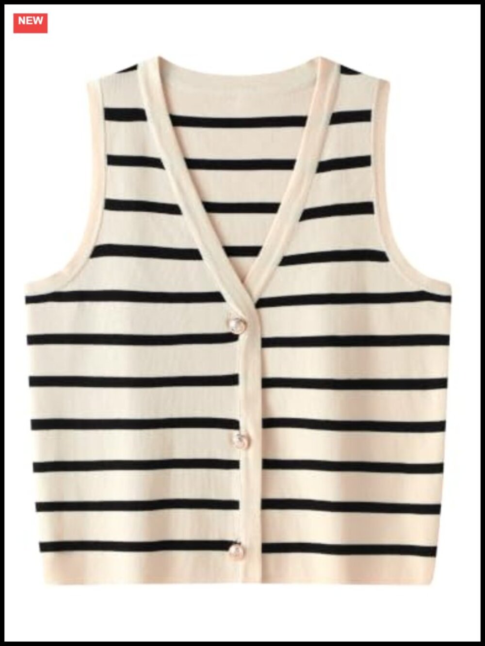 Womens V Neck Striped Sweater Vest Button Front Knit Top Sleeveless